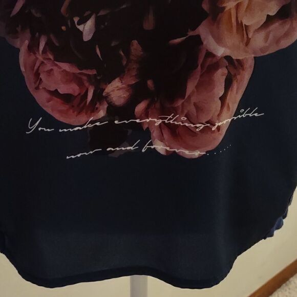 Attention Women's size M  Top Navy Pink Rose‎ Spanish English Long Sleeve - Picture 3 of 7